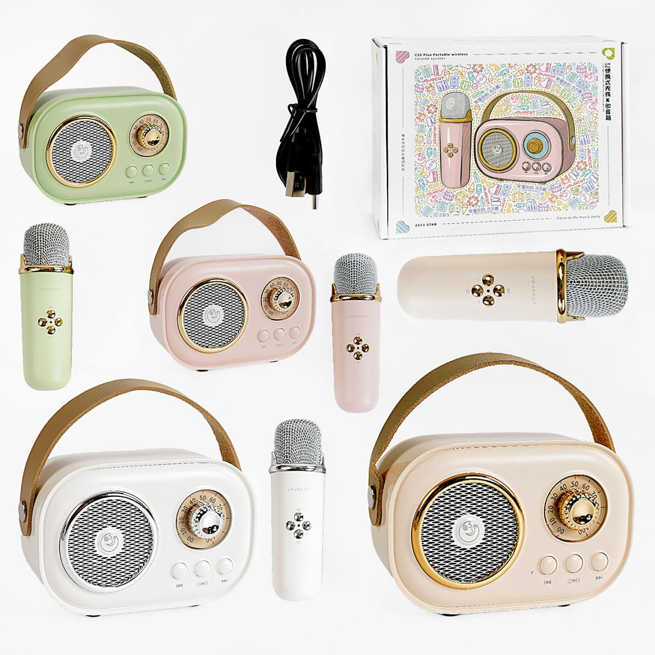 Караоке C 66373 (40) 4 види, bluetooth, мікрофон, підсвічування, від акумулятора/мережі, type-c, TF-картка