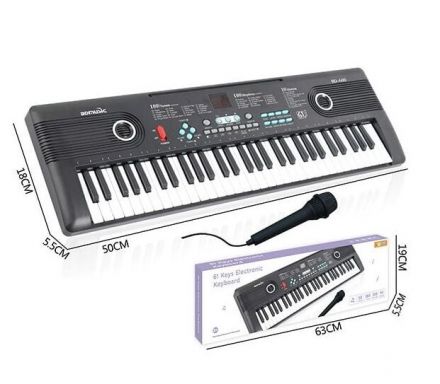 Синтезатор R 673 (20) 61 клавіша, USB-AUX кабель, мікрофон, працює від мережі або батарейок, звуки музичних інструментів, мелодії