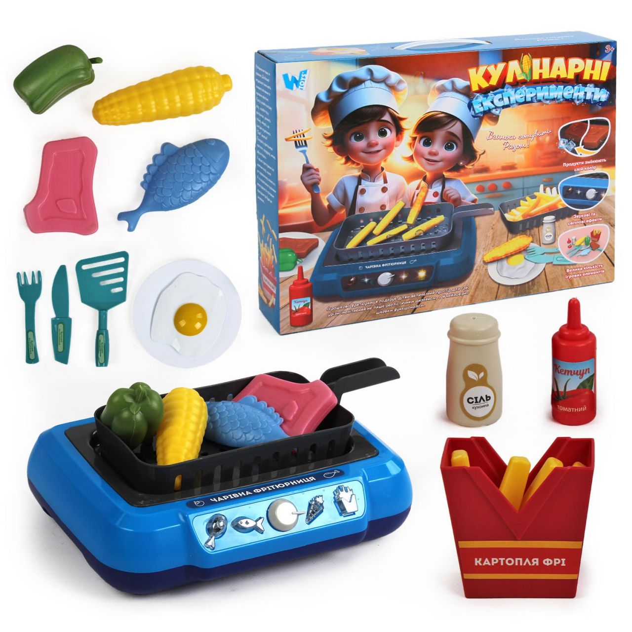 Кулінарні експерименти 41446 (18) "WToys", підсвічування, звукові ефекти, 13 аксесуарів, продукти змінюють колір, кухонне начиння
