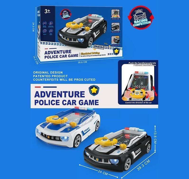 Автотренажер 6608E/6609E (24) 2 кольори, "Поліція", підсвічування, мелодії, сирена, фрази англійською, присоски, каталка, від мережі/батарейок