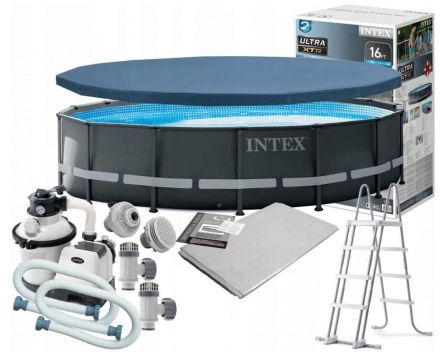 Intex Басейн каркасний 26326 NP (1) об'єм басейну:19156л, розмір:488x122см, (4500л/год., насос 220V, сходи, тент, підстилка