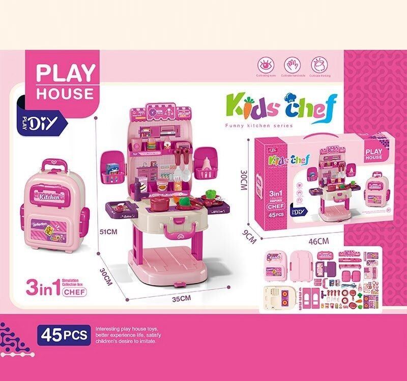 Кухня T 2157 D (24/2) 45 предметів, каструлі, сковорідки, продукти, столові прибори, кухонні аксесуари 