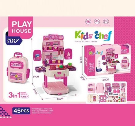 Кухня T 2157 D (24/2) 45 предметів, каструлі, сковорідки, продукти, столові прибори, кухонні аксесуари 