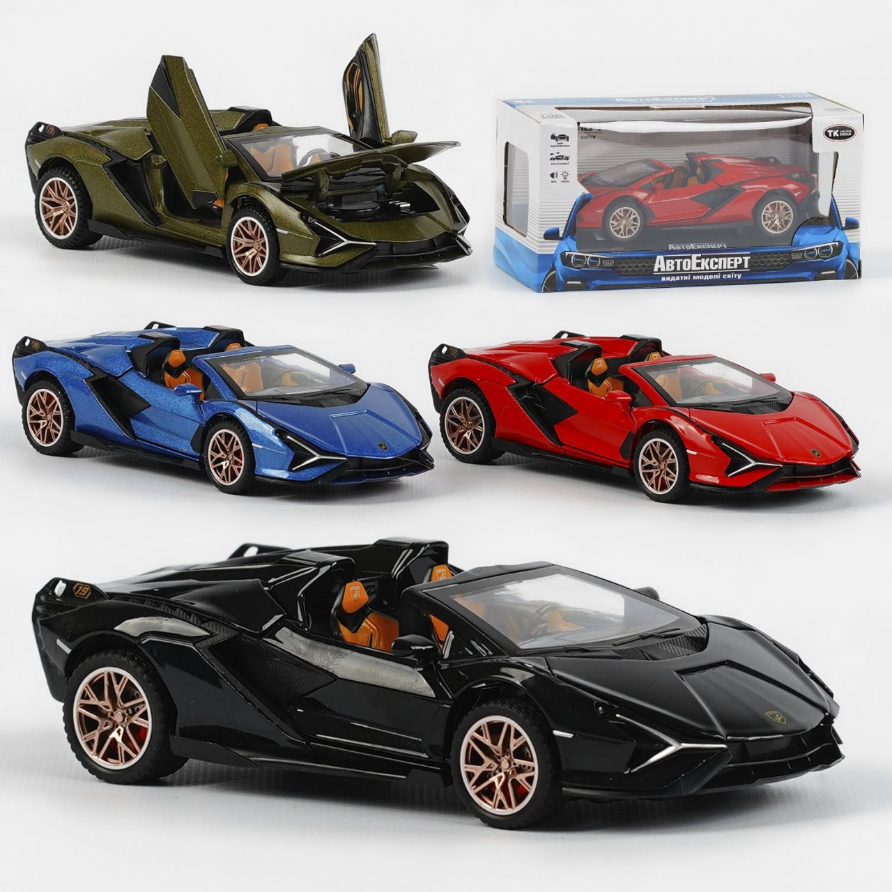 Машина 65003 (48) "Авто Експерт", 4 кольори, металопластик, 1:32, звук, світло, інерція, відчиняються двері