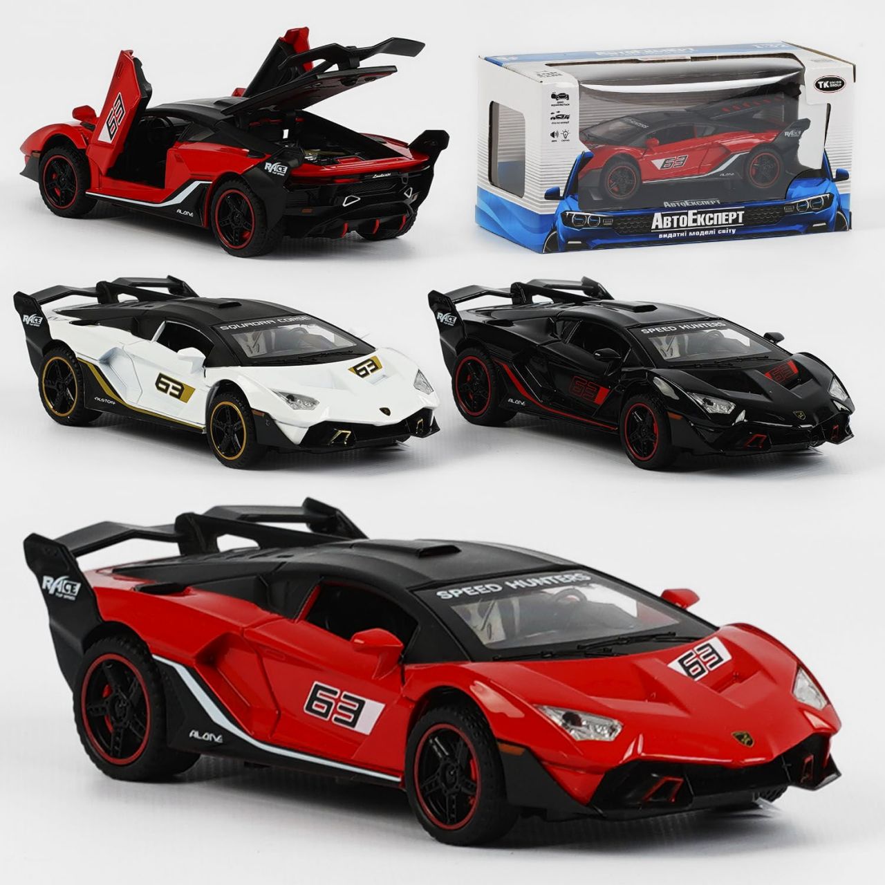 Машина 72009 (48) "Авто Експерт" 3 кольори, металопластик, 1:32, звук, світло, інерція, відчиняються двері, багажник