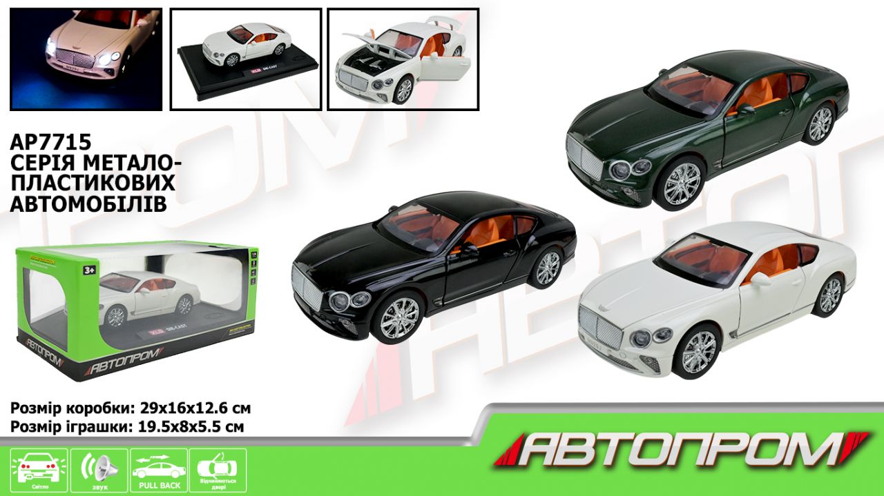 Машина мет. АВТОПРОМ арт. AP7715 (12шт) 1:24, 3 кольори, батар, світ., звук, двері відкр
