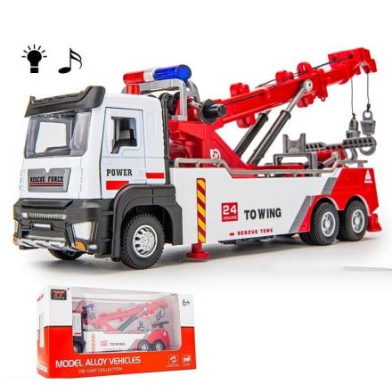 Спецтехніка LS-7414-21 “Евакуатор” металопл1:32 інерція підсвіч, звук телеск стрілка обертається відчиняються двері 