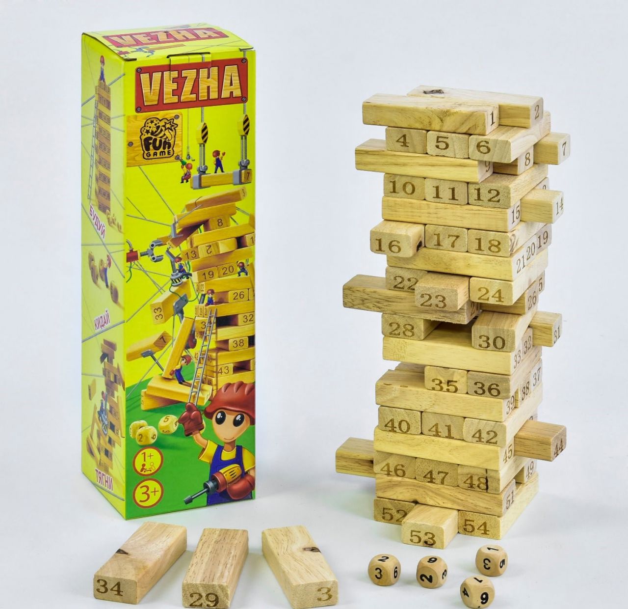 Дерев'яна гра "Вежа" 7358 (30) 54 деталі, "4FUN Game Club Wood"