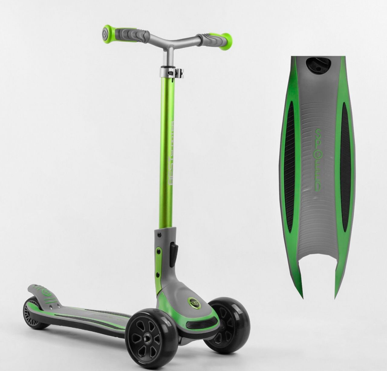 Самокат триколісний Best Scooter G-32203 MAXI (4) складане алюмінієве кермо, передні колеса PU 135х50мм, задні 80х50мм, зі світлом