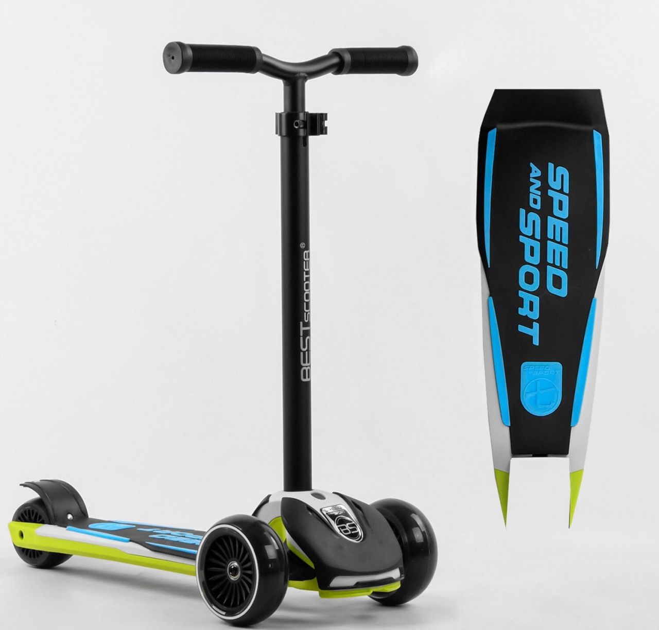 Самокат триколісний Best Scooter HW-00425 MAXI (6) знімне алюмінієве кермо, передні колеса PU 120х45мм. задні 80х50мм, зі світлом