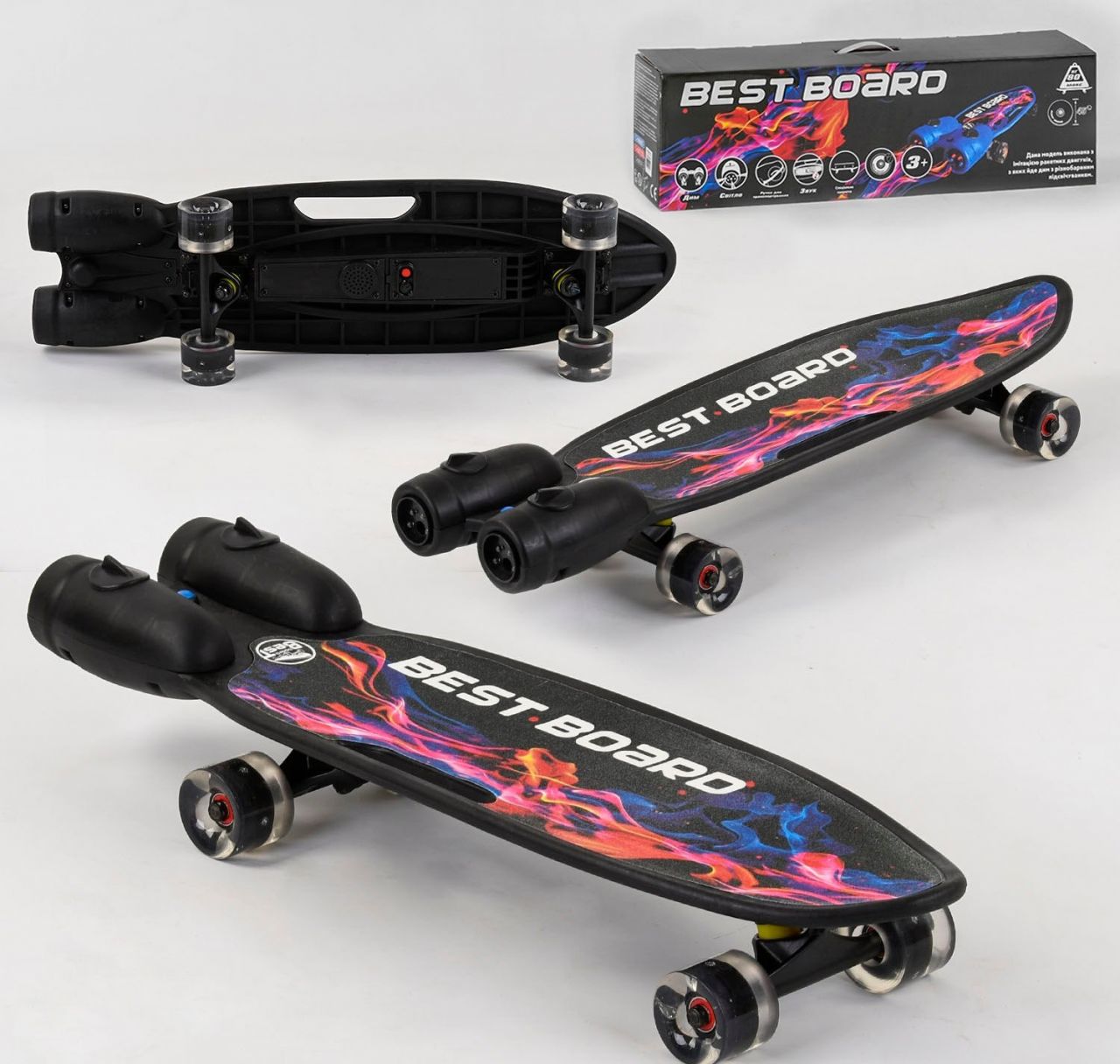 Скейтборд S-00501 Best Board (4) з музикою і димом, USB зарядка, акумуляторні батареї, колеса PU зі світлом 60х45мм