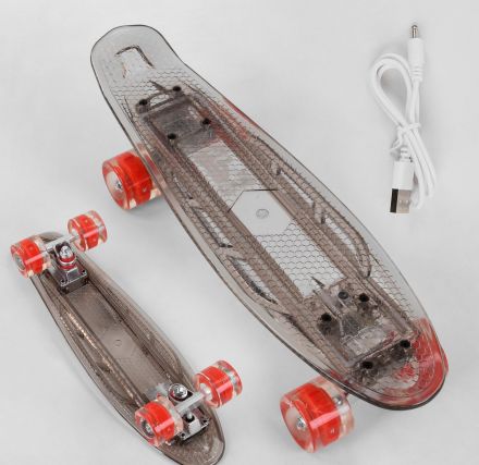 Скейт Пенні борд S-40133 Best Board (7) прозора дека зі світлом, колеса PU зі світлом, зарядка USB