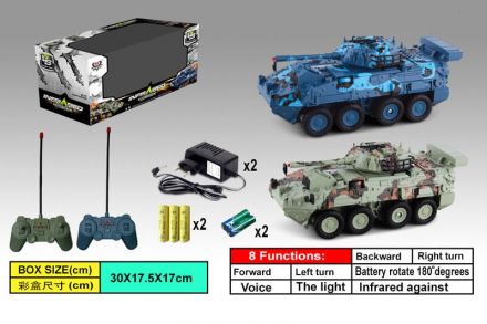 Танковий бій на радіокеруванні 333 ZJ 11 (16) 2 танки, світло, звукові ефекти, імітація стрільби, гумові колеса, башти обертаються