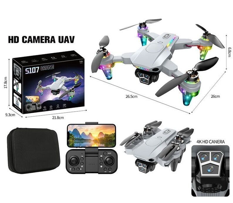 Квадрокоптер S 107 DRONE (36) знімний акумулятор, USB-кабель, пульт, підсвічування, 4К HD камера, сумка, додаток