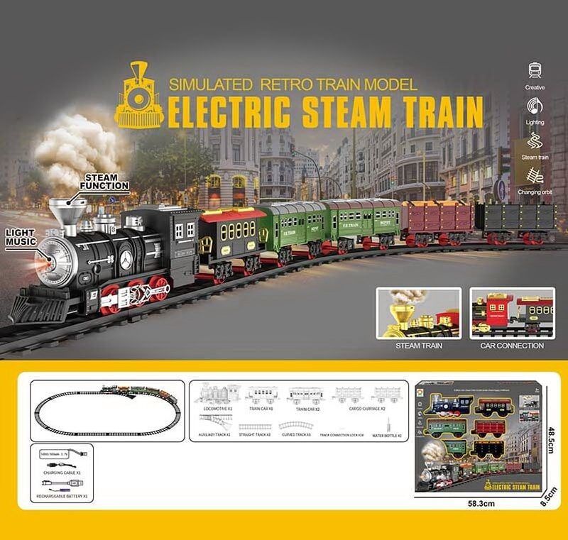 Залізниця 699-6 A (12) світлові та звукові ефекти, акумулятор 3.7 V, USB кабель, парогенерація, автоматичний принцип роботи
