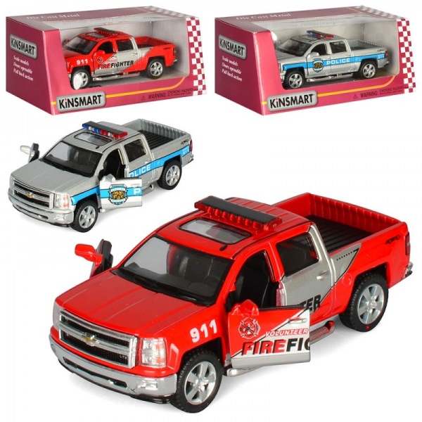 Машинка KT5381WPR (інерц.,мет.,1:46,відчин. двері,гум. колеса, 2 види, поліція,пожежна, кор.,16-7-8см)